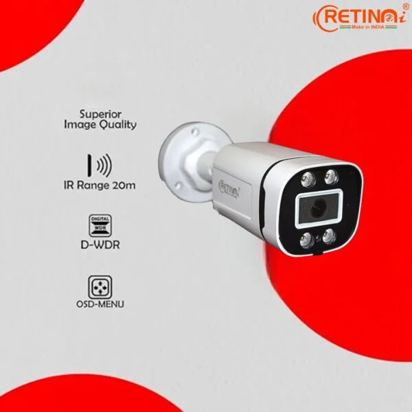 RETINAI HD Bullet 2.4MP CCTV Camera – High-Resolution Bullet Surveillance Camera with Color Vision, Mic, Night Vision, and Smart WiFi Support 2
