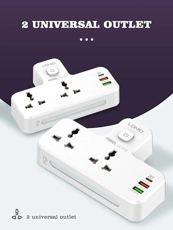 LDNIO SC2311 20W 3-Port Fast Charger Extension with USB-C PD, QC3.0 5