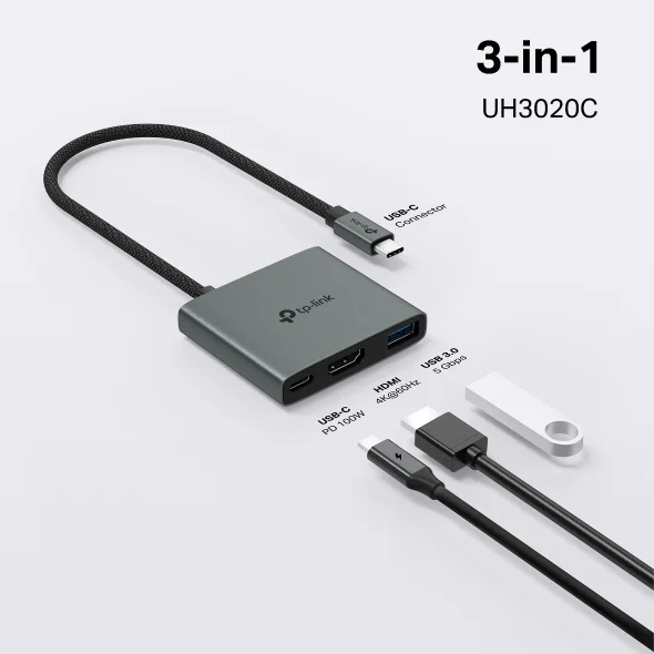 TP-Link UH3020C USB Type-C 3-in-1 Hub – USB 3.0 Port, 4K HDMI, PD Charging, Compact Adapter for Laptops, Tablets & Smartphones 6