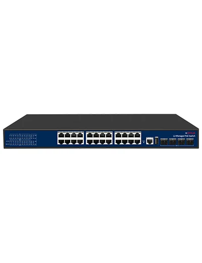 CP PLUS POE SWITCH CP-DNW-GPM24F4-40-L3 28-Port L3 Managed PoE Switch – 24 Gigabit PoE Ports, 4 SFP+ Uplink Ports