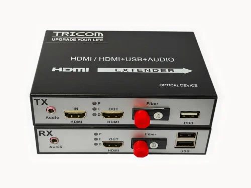 TRICOM HDMI Over Fiber Converter with USB + Separate Audio (1080p)