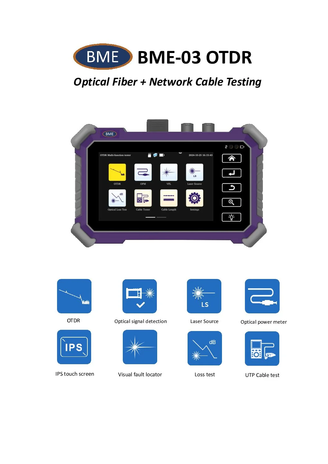 OTDR BME-03 Wb 26/24db OTDR UPTO -80KM Optical Time-Domain Reflectometer 3