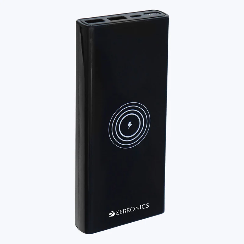 ZEBRONICS 10000mAh 22.5W Wireless Power Bank (Black, Fast Charging, Type-C, 15W Wireless Output)